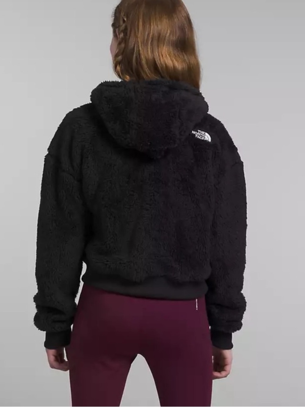 The North Face Girls Oso Fleece Jacket M 10 Black Plush Fuzzy Hooded Full Zip - Picture 3 of 8